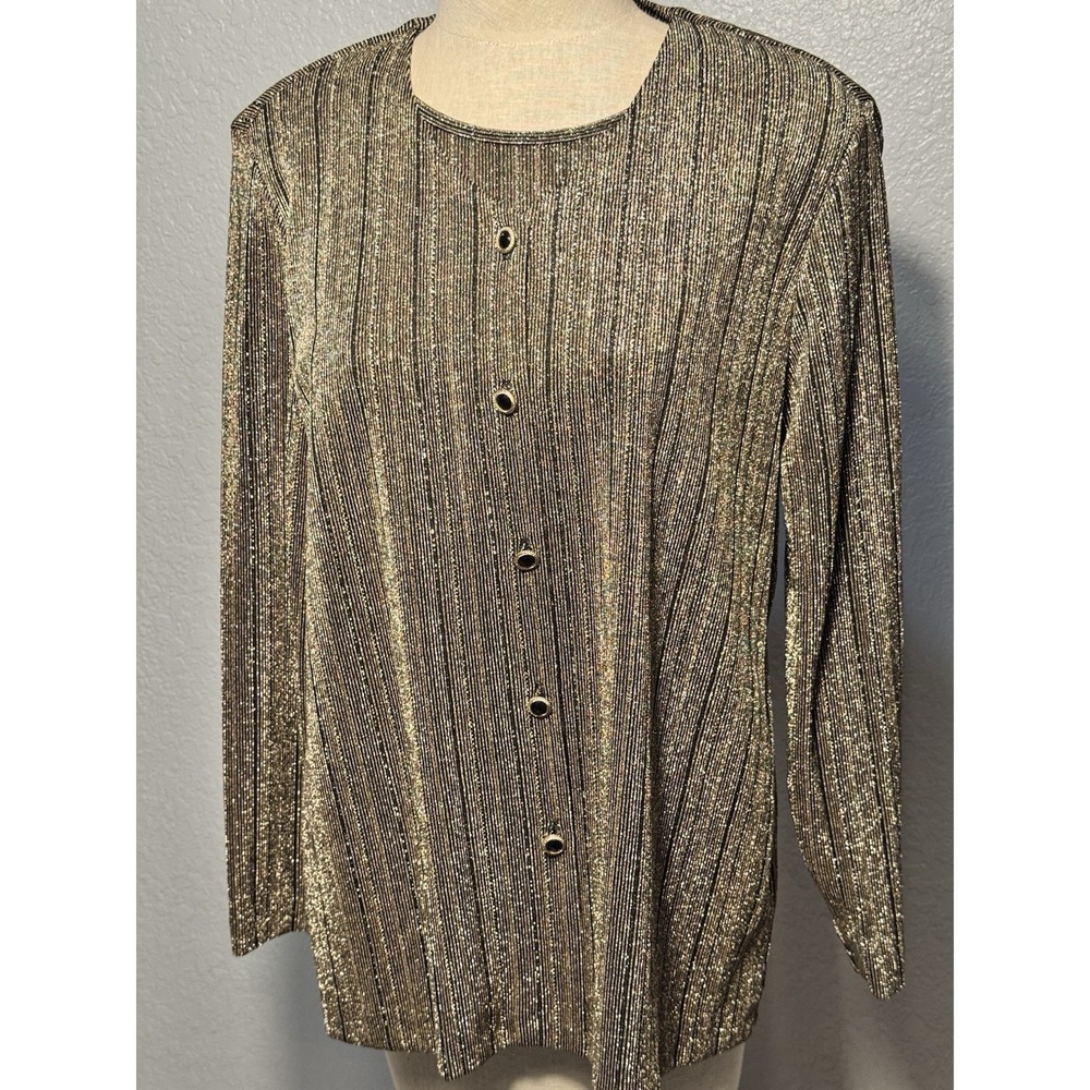 Vintage Alfred Dunner Size 12 Shiny Gold And Black Blouse Layered